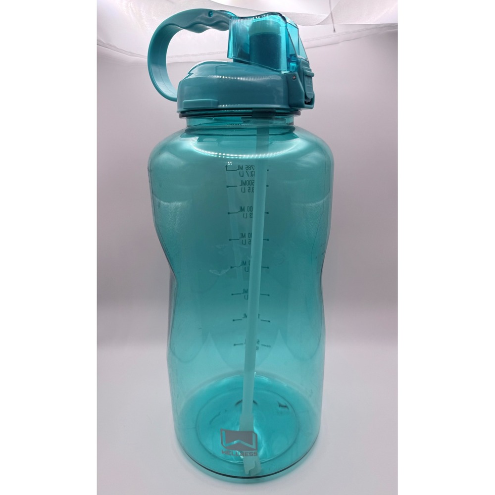 Wellness 1 Gallon Water Bottle Teal‎ Large Capacity Motivational Straw Handle